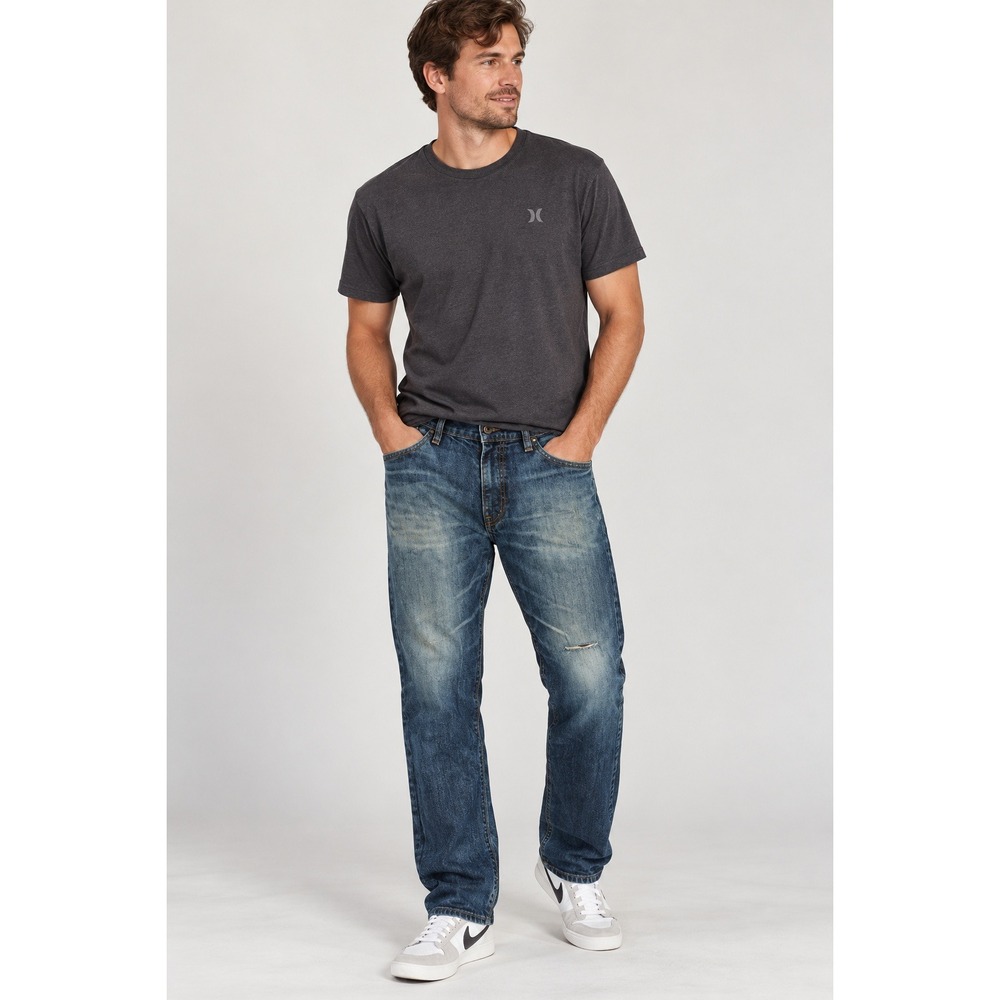 Hurley Mens Straight Leg Jeans Blue Medium Wash Distressed Size 32 MDP8455